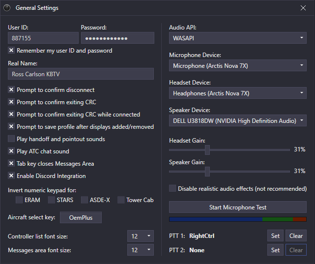 The General Settings window