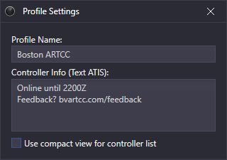 The Profile Settings window