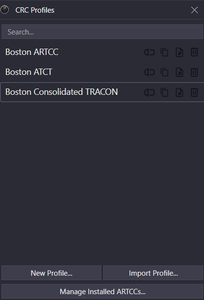 The CRC Profiles window