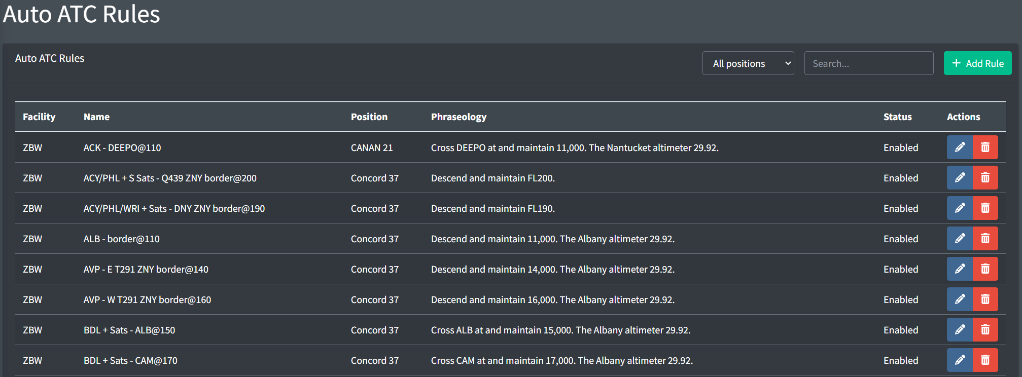 Auto ATC Rules page