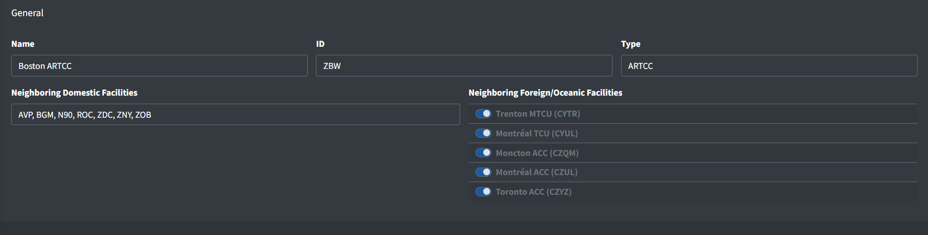ARTCC general configuration