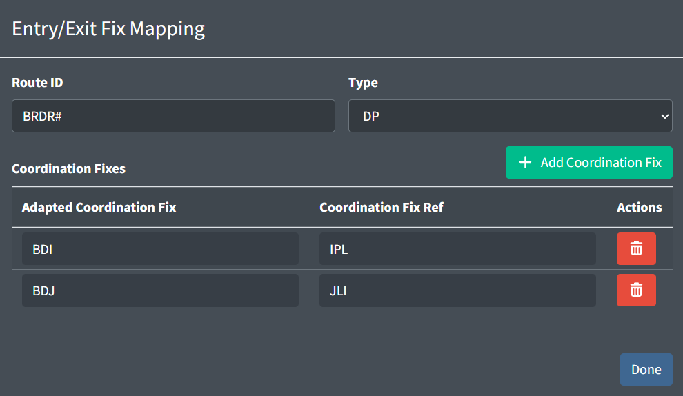 Editing an Entry/Exit Fix Mapping
