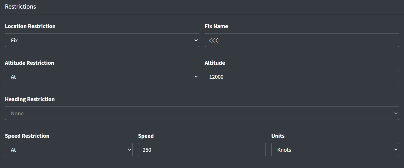 Location, altitude, and speed restrictions