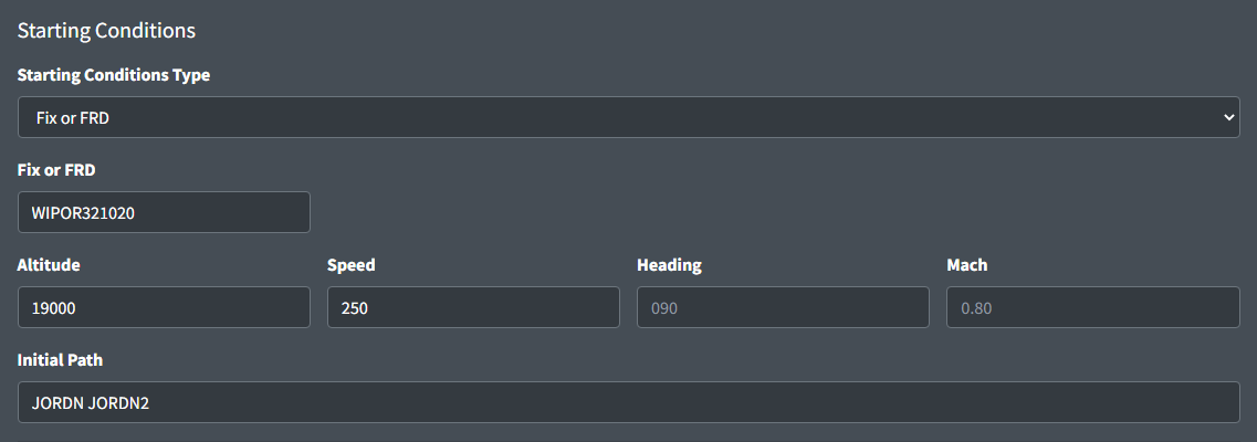 Aircraft Fix or FRD Starting Conditions