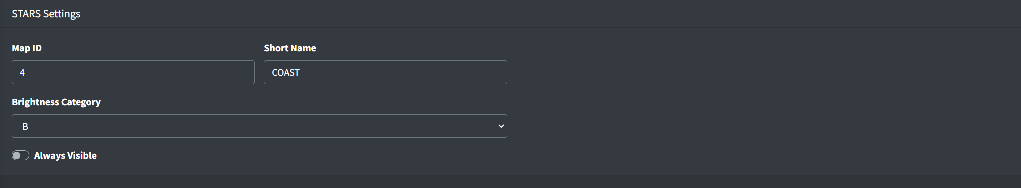 Video Map STARS settings