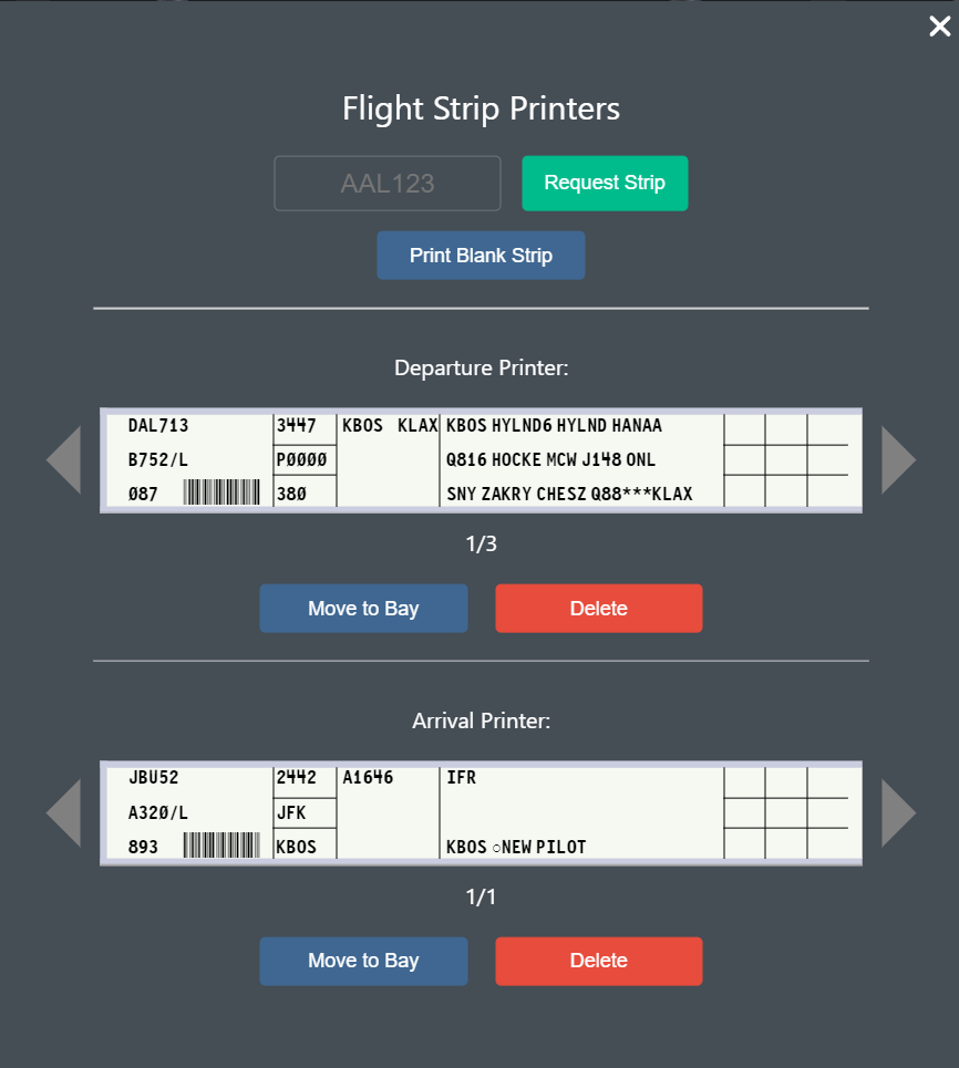 The flight strip printer menu