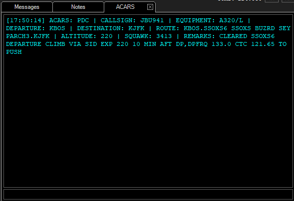A PDC received in a pilot's client